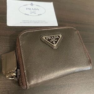 Prada Leather Zip Coin Pouch Wallet